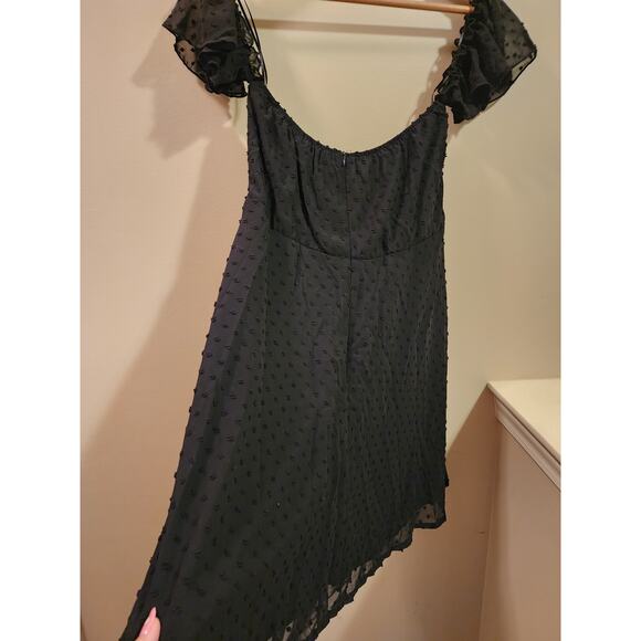 Area Stars off the Shoulder Ruffle Dot Print Dress in Black - Picture 8 of 8